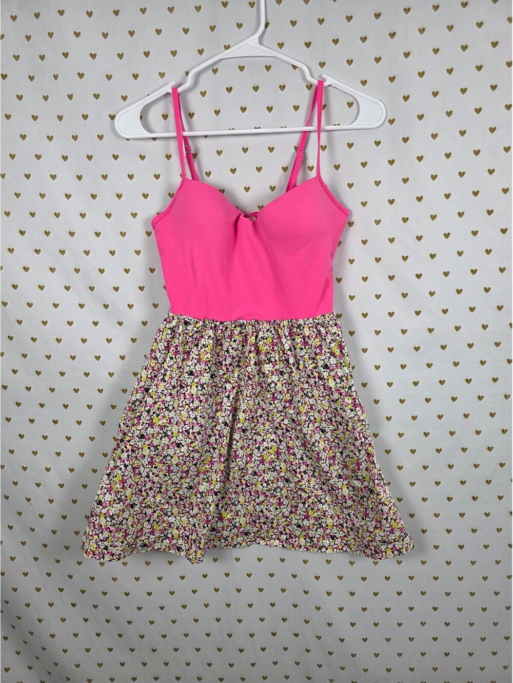 Victoria's Secret PINK Dress S Floral Fit Flare Built In Bra Pockets '10 Y2K vtg